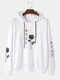 Mens Rose Japanese Character Print Cotton Casual Drawstring Overhead Hoodies - White