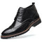 Men Vintage Brogue Carved Lace Up Leather Dress Boots - Black