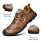 Men Hand Stitching Outdoor Toe Protective Slip Resistant Cow Leather Shoes - Dark brown