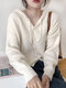 Plus Size Solid Knitted Drawstring Button Hooded Cardigan - White