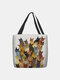 Women Colorful Many Cats Pattern Print Shoulder Bag Handbag Tote - Coffee
