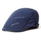 Men Autumn Stripes Sunshade Cotton Beret Cap Travel Letter Embroidered Peaked Cap Adjustable Hat - Navy