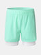 Mens Solid Color Quick Dry Sports Running Casual Stretch Shorts With Compression Liner - Green
