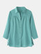 Solid Color Lapel Long Sleeve Plus Size Casual Shirt for Women - Blue