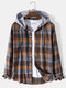 Mens Plaid Button Front Casual Long Sleeve Contrast Hooded Shirts - Orange