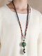 Vintage Ethnic Geometric-shape Beadeds Tassel Pendant Ceramics Bodhi Wooden Beadeds Necklaces - Green