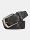 Men Cow Leather Solid Ginning Lattice Alloy D-shaped Pin Buckle Vintage Casual Business Belt - Black