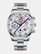 7 Colors Alloy Stainless Steel Men Business Watch Luminous Pointer Calendar Quartz Watch - Silver Band White Dial Blue Poin