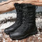 LOSTISY Women Winter Warm Plush Waterproof Cotton Lace Up Mid Calf Snow Boots - Black