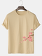 Mens Floral Side Print Crew Neck 100% Cotton Short Sleeve T-Shirts - Apricot