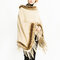 Women Tassel Solid Artificial Fur Poncho With Hood Warm Scarves Cloak Shawl Fashion Fur Hooded Shawl - Beige