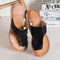 Plus Size Women Comfy Soft Leopard Clip Toe Flat Slippers - Black