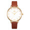 Trendy Waterproof Quartz Watch Simple Leather Round Dial Roman Numeral Wristwatch for Women - Brown
