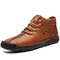 Men Hand Stitching Leather Non Slip Large Size Soft Casual Ankle Boots - Dark brown