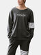 Grey Cotton Comfortable Two-Pieces Side Striped Two Piece Loose  Lounge Suits  With Pockets - Black