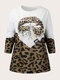 Plus Size Casual Leopard Print Patchwork O-neck Sweatshirt - Brown