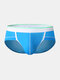 Mens Thin Breathable Underwear Contrast Colors U Convex Mid Waist Boxer Briefs - Blue