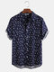 Men 65% Cotton Fun Triangle Print Casual Short Sleeve Shirt - Navy