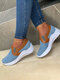 Large Size Women Casual Round Toe Elastic Slip On Platform Walking Shoes - Light Blue
