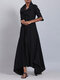 Casual Solid Color Turtleneck Irregular Cotton Dress - Black
