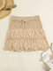Solid Knitted Crochet Hollow Beach Cover-up Mini Skirt - Apricot