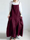 Casual Strappy Bib Cargo Solid Color Dress - Wine Red