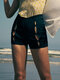 Pantalones cortos de cintura elástica con corte sólido para Mujer - Negro
