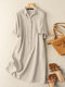 Solid Button Front Short Sleeve Lapel Shirt Dress - Apricot