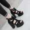 Women Waterproof Platform Super High-heeled  Hollow Sandals - Black