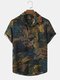 Mens Colorful Abstract Print Ethnic Style Short Sleeve Shirts - Yellow