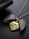 Trendy Engraved Letter Heart Pendant With Openable Heart-shaped Wings Double-layer Alloy Necklace - #01