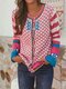 Vintage Print Button Long Sleeve Winter Sweater - Pink