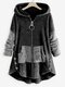 Плюшевое пальто контрастного цвета с молнией спереди, длинным рукавом и карманом на пуговицах - Темно-серый