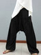 Elastic Waist Drop-crotch Loose Stylish Plus Size Pants With Front Pockets - Black