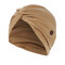 Solid Color Elastic Cap Beanie Hat Anti Ear Straps With Button - Khaki
