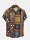 Mens Ethnic Geometric Pattern Button Up Short Sleeve Shirts - Multi Color