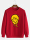 Mens Funny Smile Face Chest Print Solid Casual Loose Pullover Sweatshirts - Red