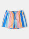 Mens Mesh Lined Lightweight & Quick Dry Swim Trunks Colorful Stripe Holiday Surfing Board Shorts - Multi-color
