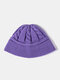 Unisex Knitted Solid Color Twist Jacquard Brimless Outdoor Warmth Beanie Hat - Purple