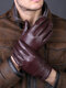 Men Sheepskin Solid Plus Velvet Full-finger Warmth Outdoor Windproof Cold-proof Riding Driving Gloves - Wine Red