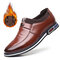 Men Pure Color Comfy Slip-on Slip Resistant Casual Leather Shoes - Brown(Plush)