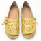 Large Size Breathable Hollow Out Flat Lace Up Soft Leather Shoes - Light Yellow