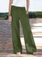 女性のためのソリッドポケットカジュアルストレートレッグパンツ - 濃い緑色