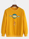 Mens Colorful Planet Print Crew Neck Casual Drop Shoulder Sweatshirts - Yellow