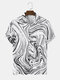 Mens Monochrome Abstract Stripe Print Short Sleeve Shirts With Pocket - White