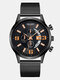 7 Colors Alloy Men Business Watch Decorated Pointer Calendar Quartz Watch - Black Band+Black Dial+Yellow Poi