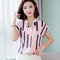Striped loose chiffon casual short sleeve shirt  - Pink