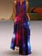Starry Sky Printed V-neck Sleeveless Maxi Dress With Pocket - Red