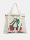 Women Canvas Fashion Wear-Resistant Breathable Print Cherry Cow Pattern Handbag Tote - cherry