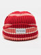 Unisex Knitted Color Contrast Striped Letter Pattern Label Brimless Beanie Landlord Cap Skull Cap - Red